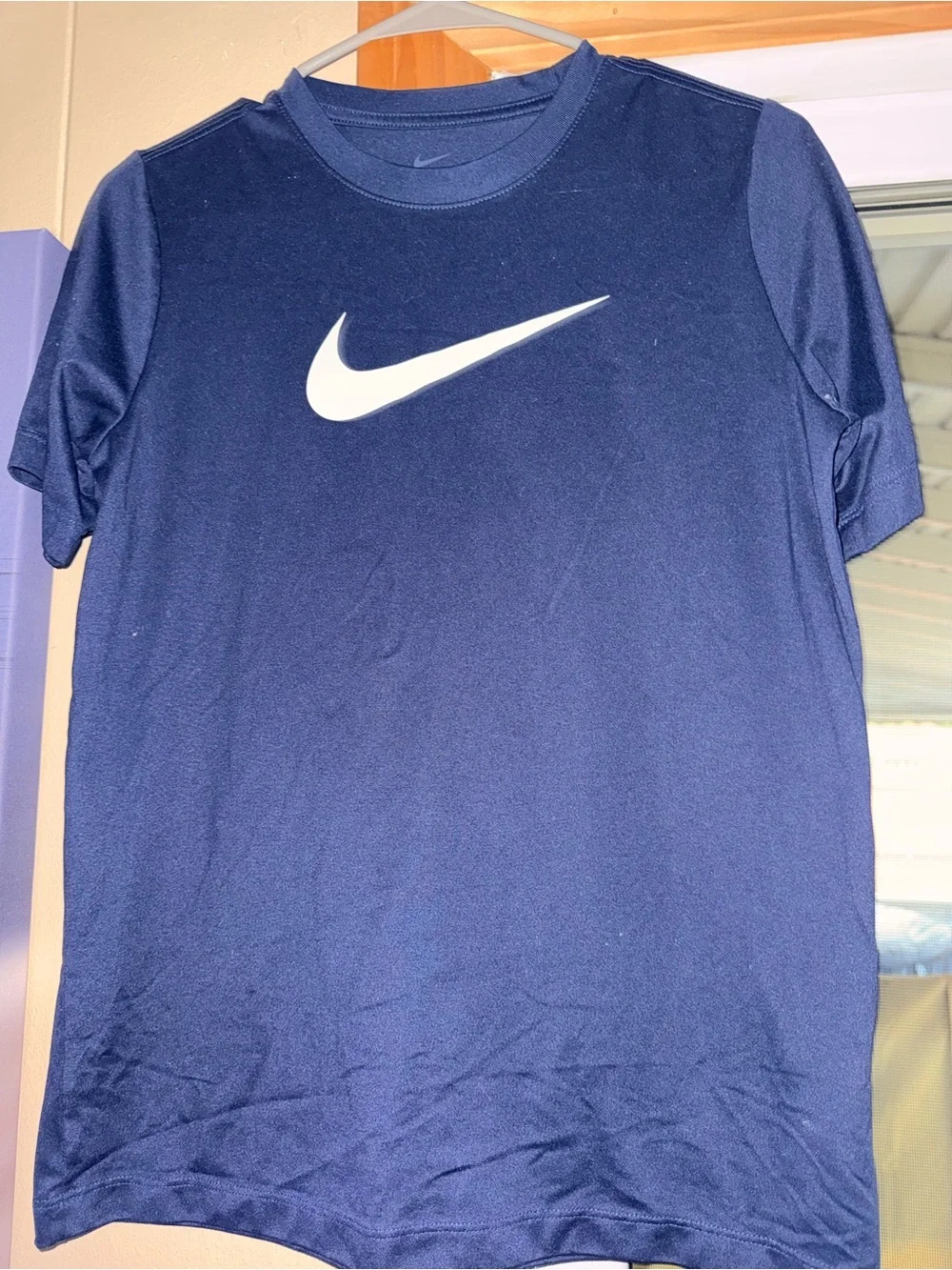 Nike Navy Short Sleeve Dri-FIT Tee with White Swoosh
